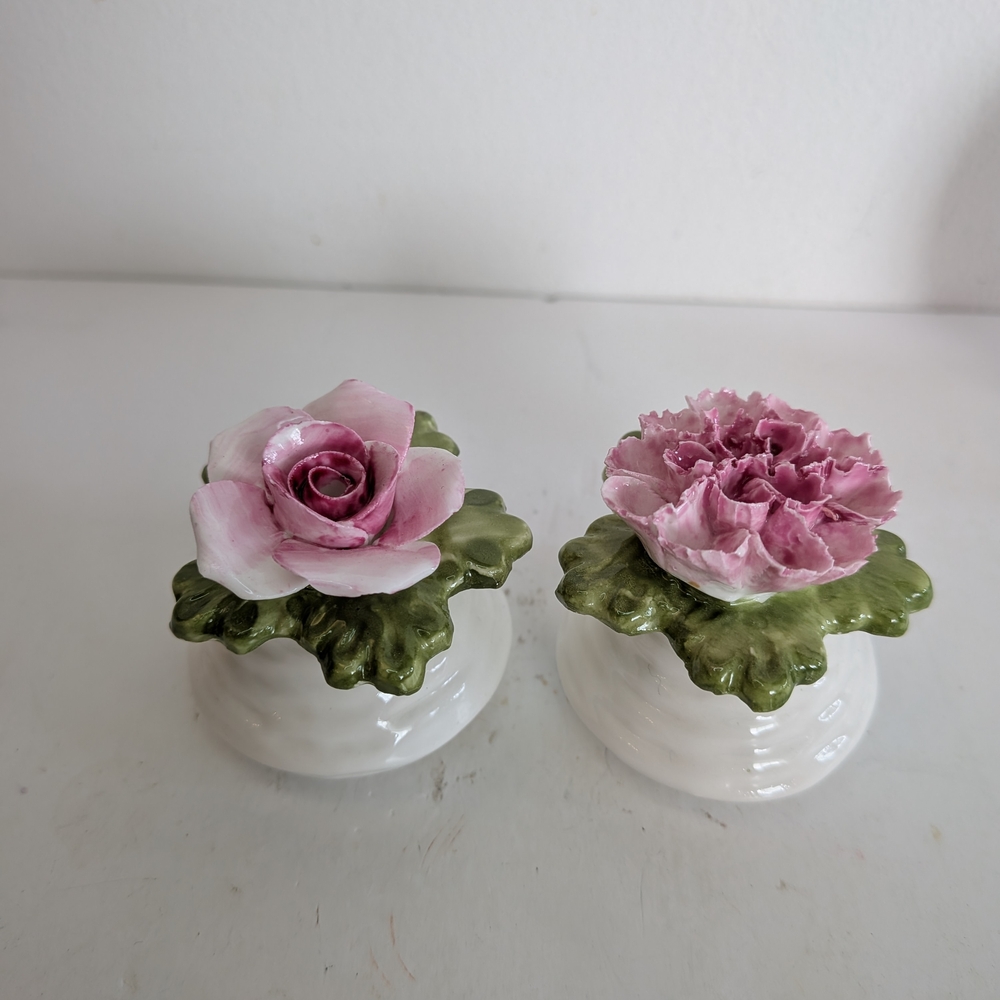 Aynsley England flower Salt pepper Shaker set rose Coronation Bone China